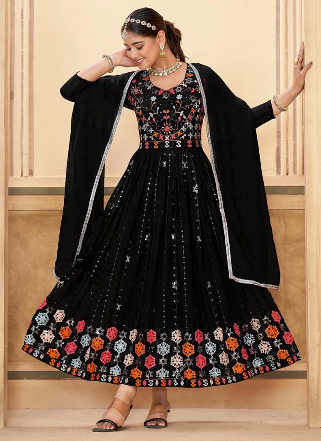 Faux Georgette Black Party Wear Embroidery Work Readymade Anarkali Suit